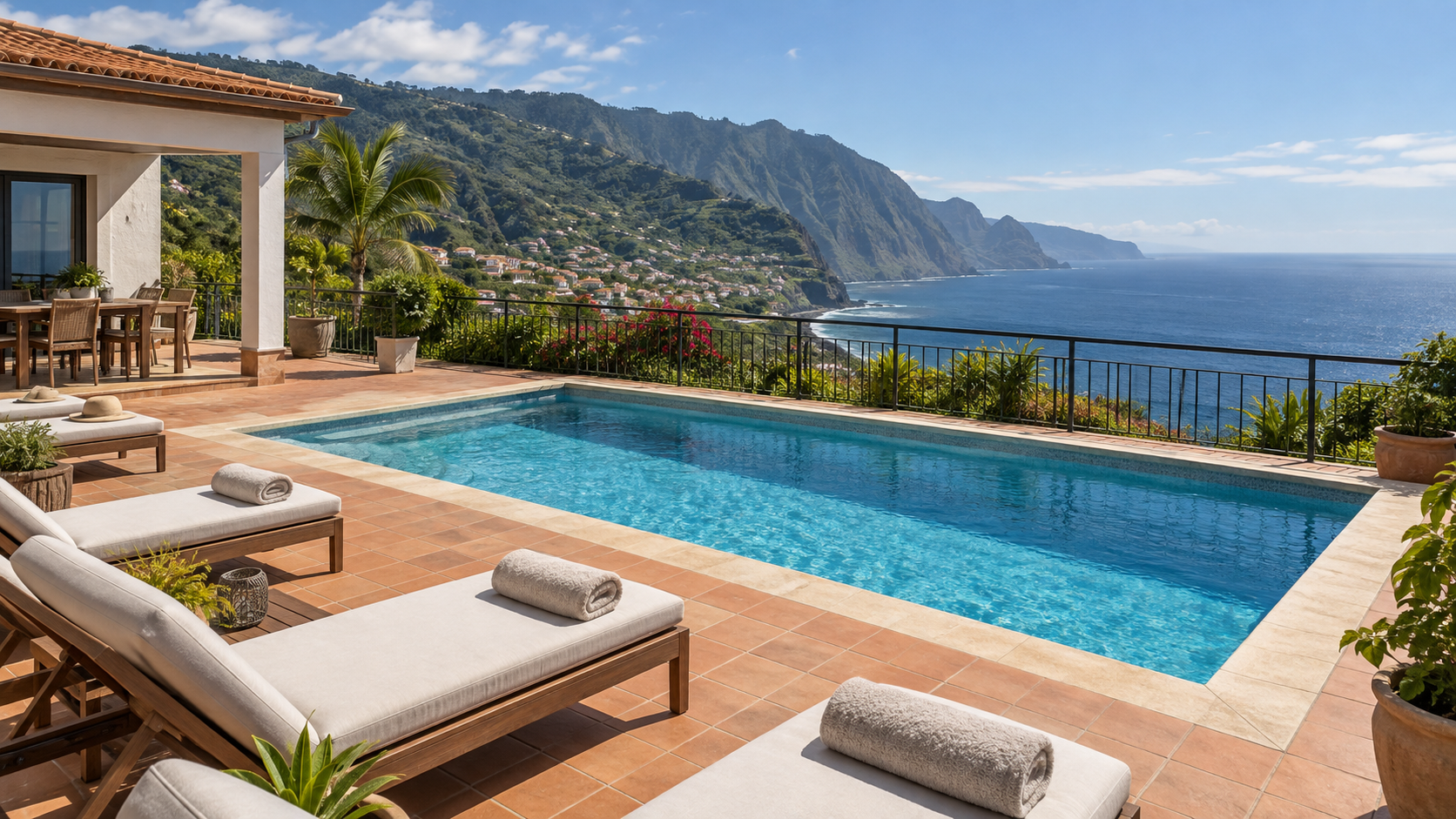 Fictional Madeira hotel terrace