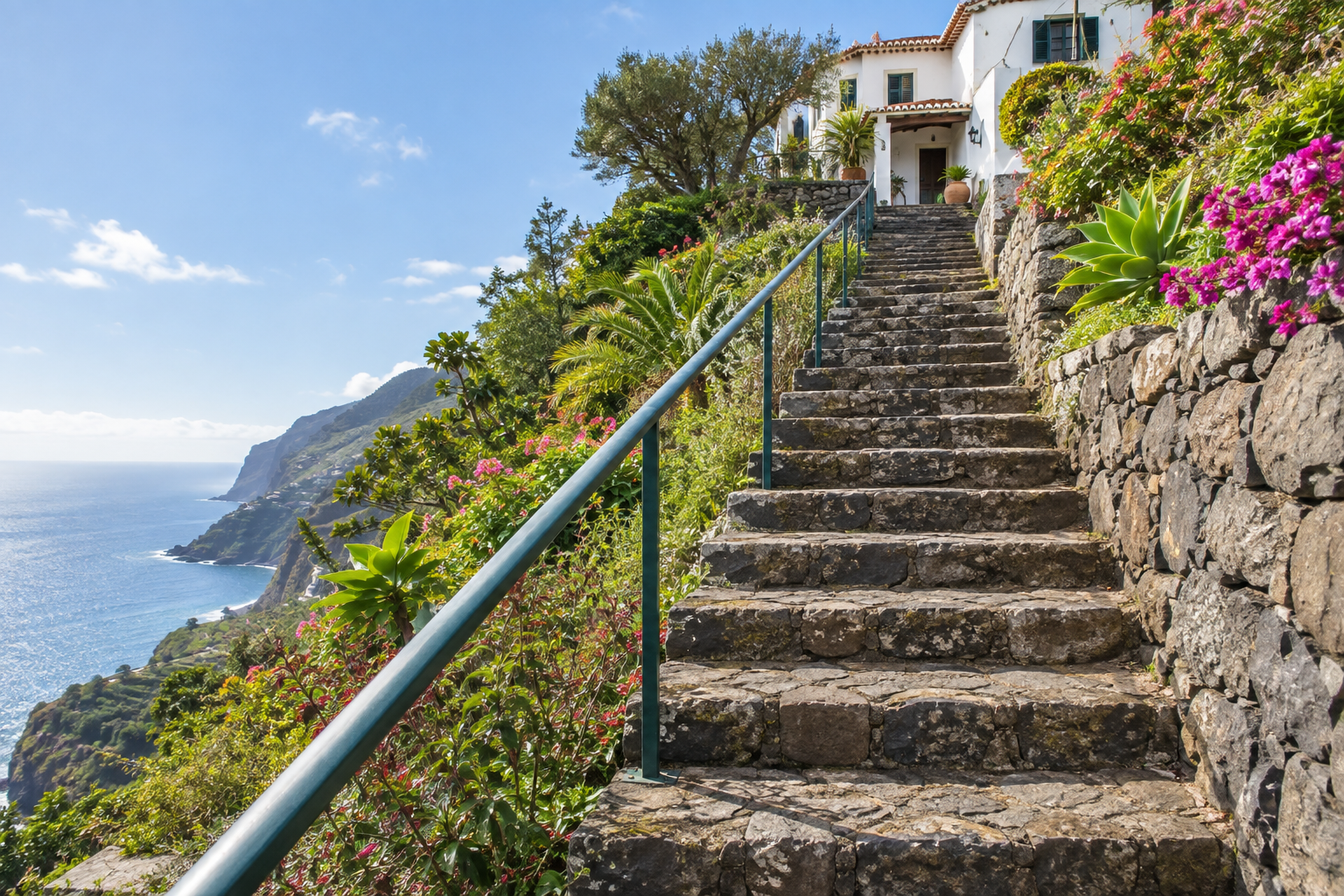 Fictional entrance with stone stairs
